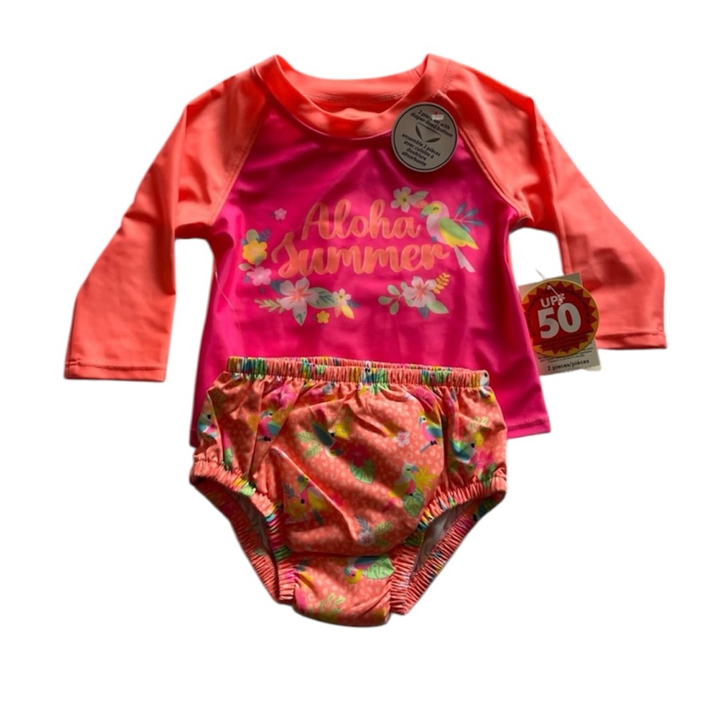 George Aloha Floral Long Sleeve Rash Guard and Diaper cover Baby girl Swimwear